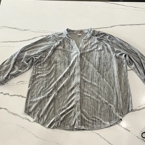 Silver Crushed Velvet Women's Plus Size Button Up Flowy Top Size 26/28W - Picture 5 of 5